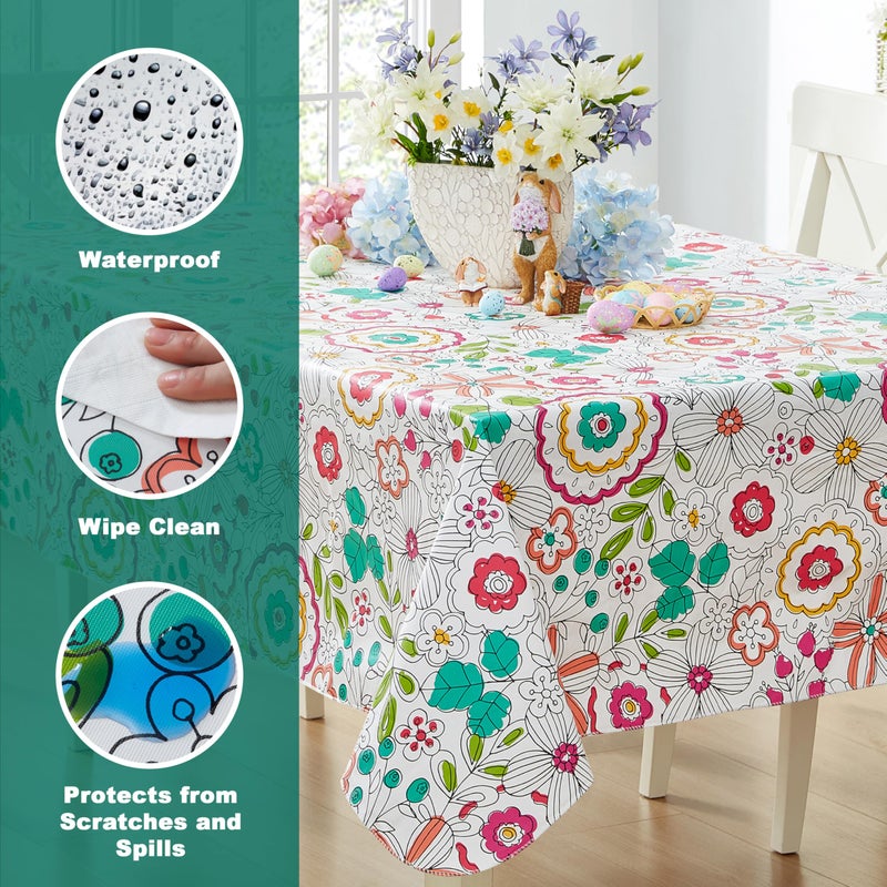 Newbridge Easter Shabby Chic Lily Print 52 x 52 Inch Square Vinyl Flannel Backed Tablecloth, Pink Yellow and Green Lily Indoor and Outdoor Waterproof Vinyl Table Cover for Spring Holiday Party - Image 3